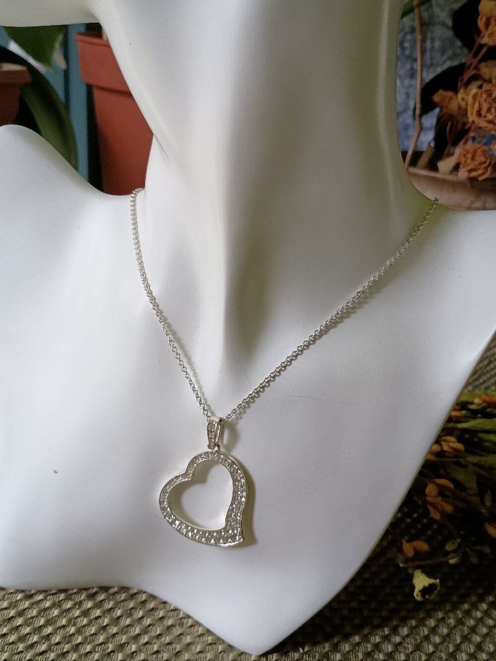 Pendant Necklace Silver Plated Chain w/ & Reversible SP Crystals Pendant Premier
